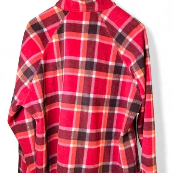 Eddie Bauer Women’s Ultra Soft Fleece 1/4 Zip Red & Dark Berry Plaid XXL - Picture 4 of 6